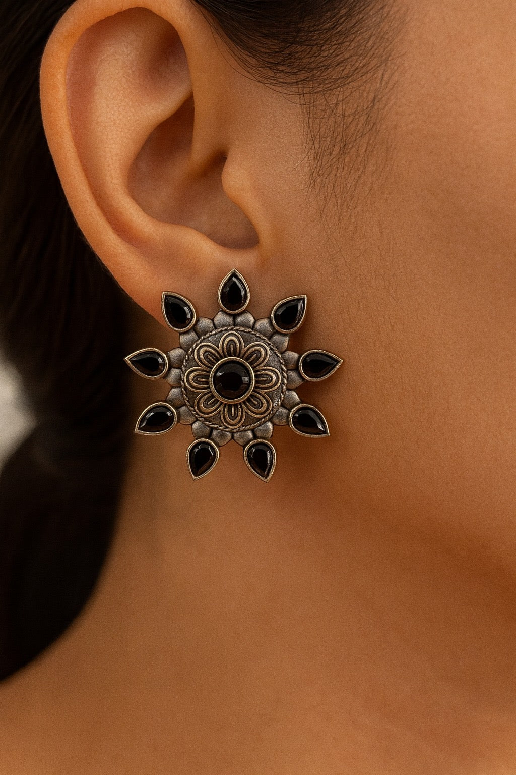 Golden Blossom Brass Drop Earrings