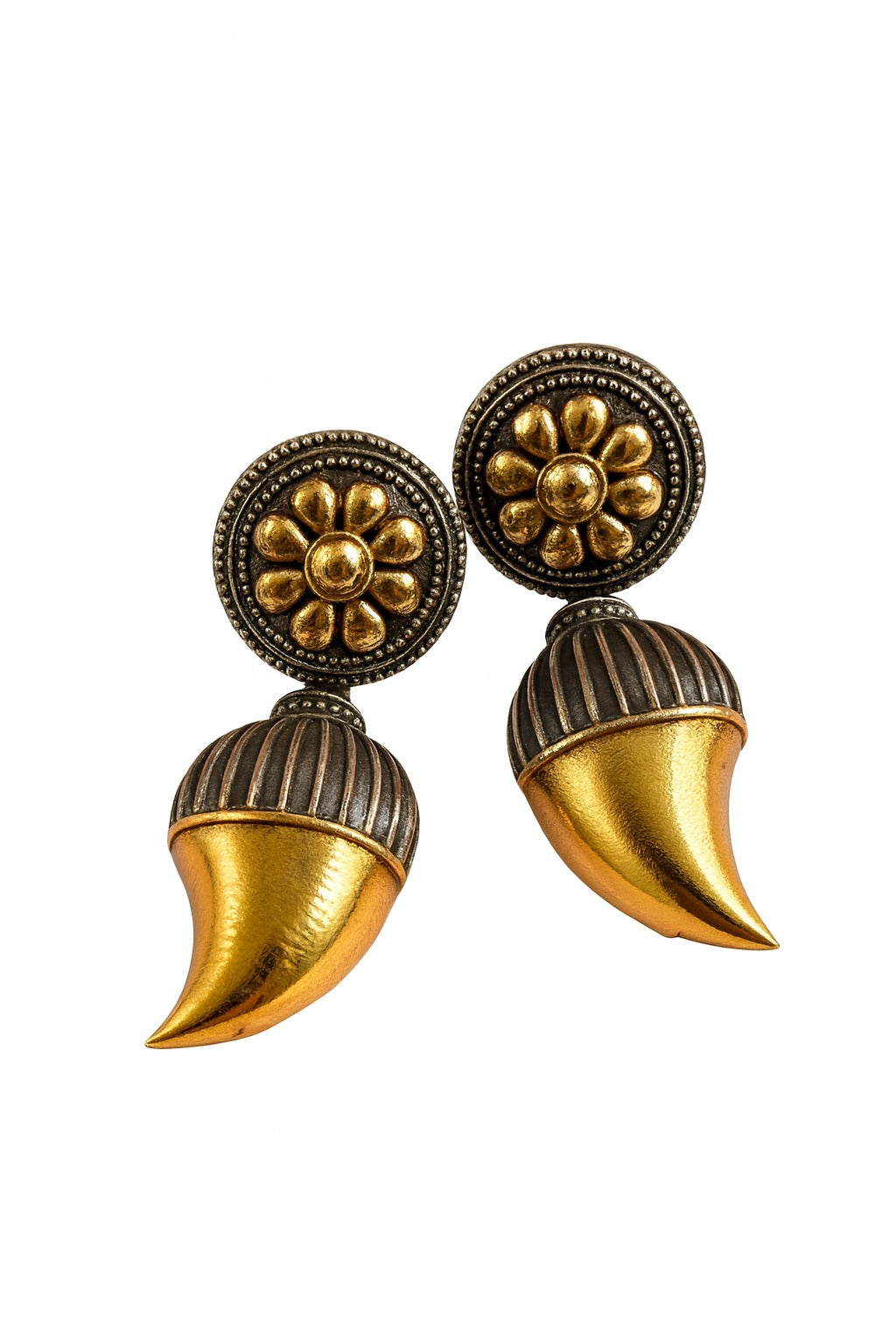 Golden Blossom Brass Drop Earrings