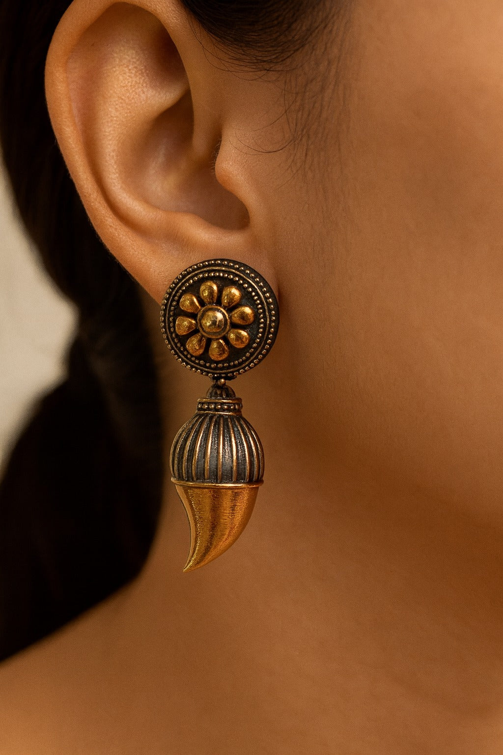 Golden Blossom Brass Drop Earrings