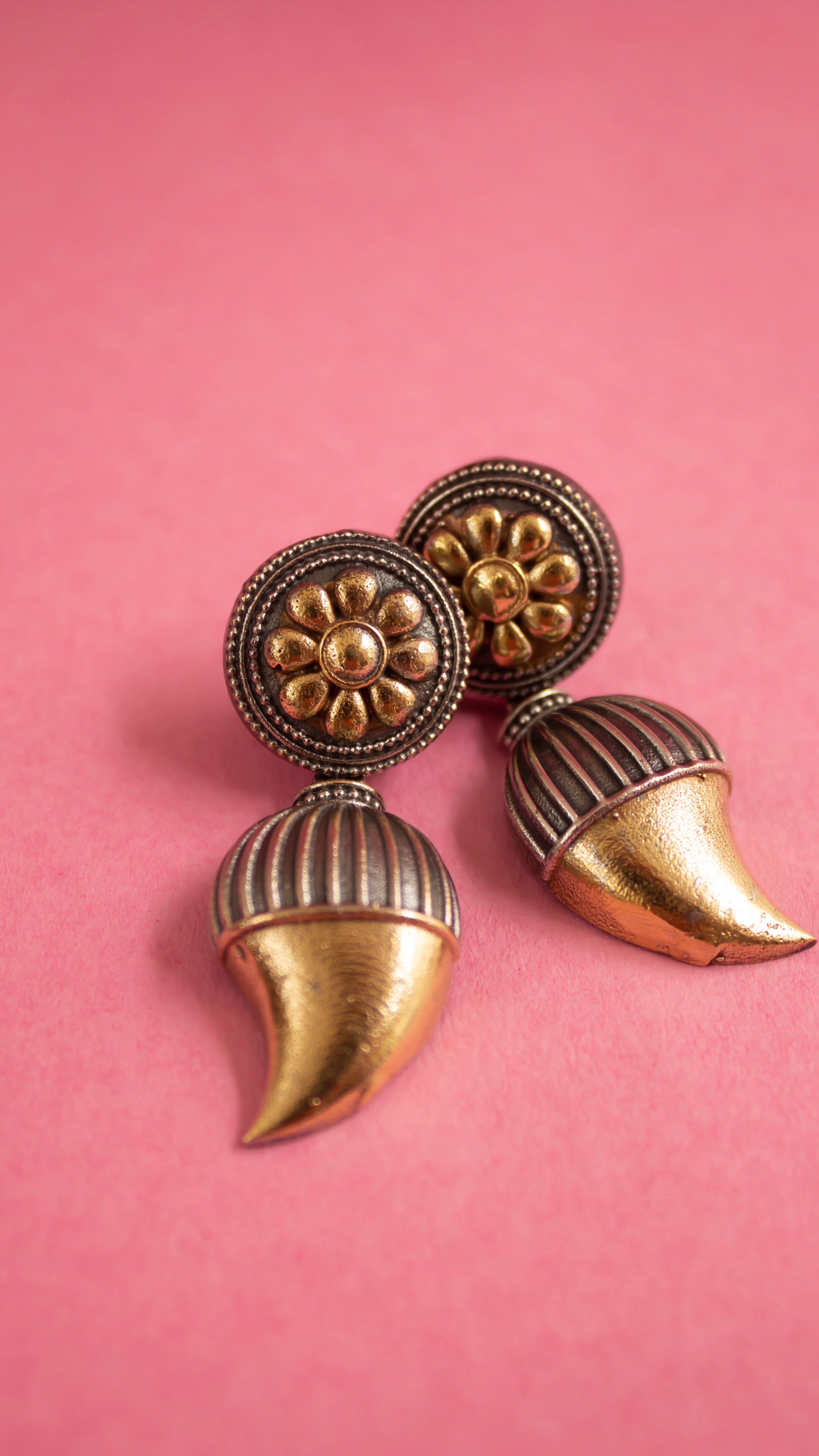 Golden Blossom Brass Drop Earrings