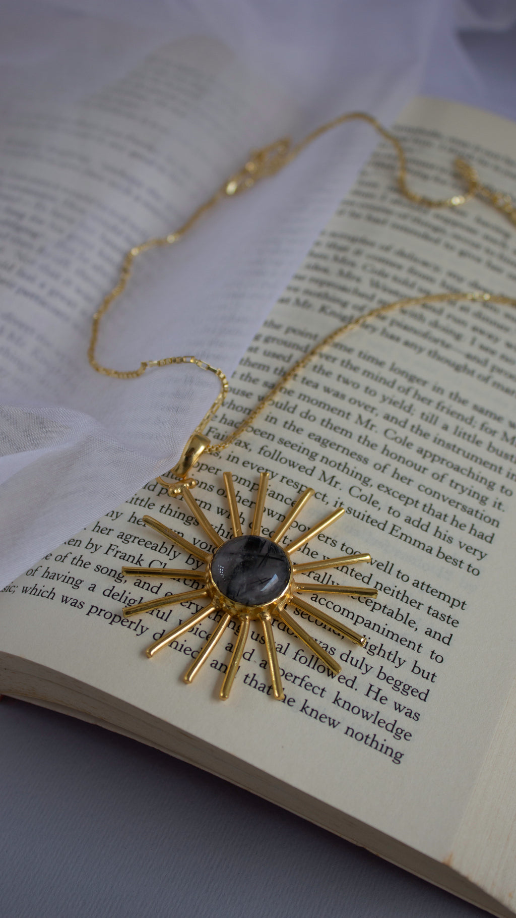 Solar Radiance Black Rutile Brass Necklace