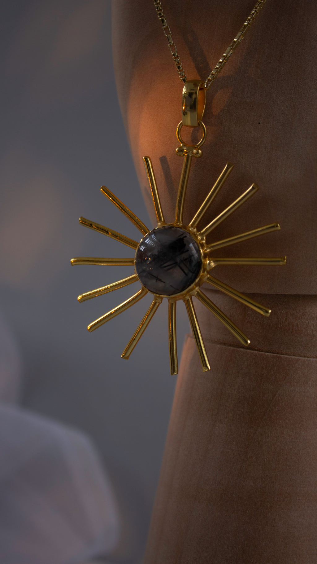 Solar Radiance Black Rutile Brass Necklace